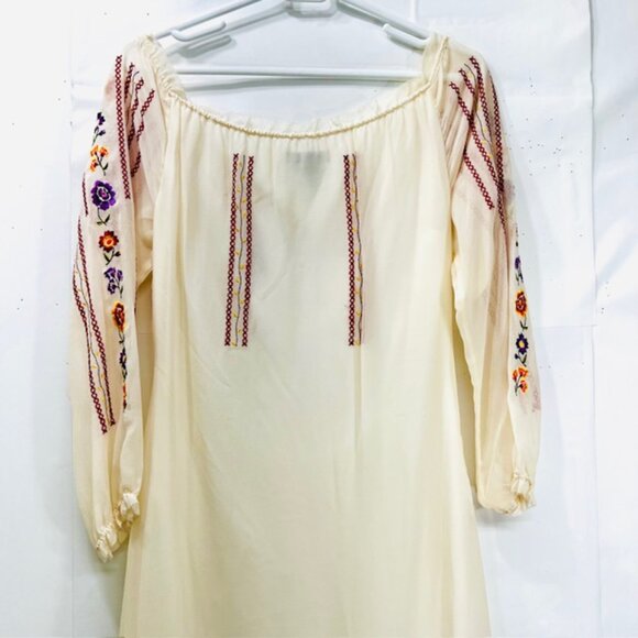 Classic BCBGMAXAZRIA Womens Long  Dress  Silk Ivery Off White Embroidered (#2) - Picture 4 of 12